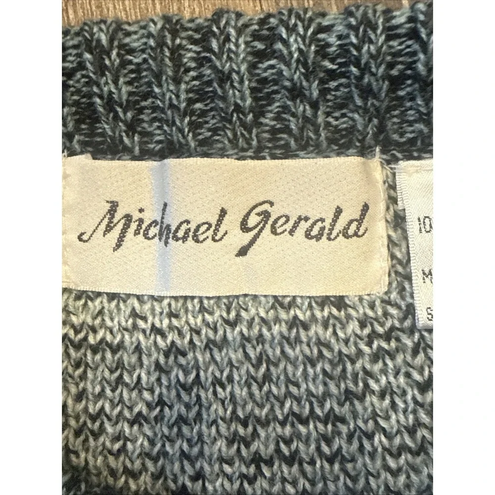 Vintage Michael Gerald Men's M Acrylic Knit Sweater Gray Black Blue Striped